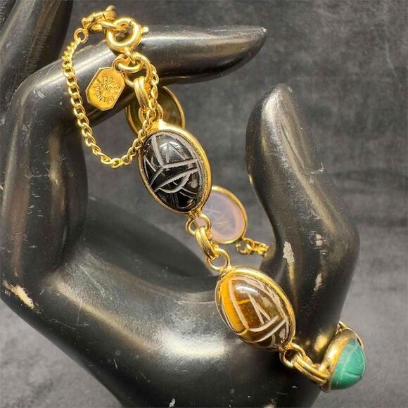 12K GF Scarab Beetle Bracelet Six (6) Gemstones Egyptian Hieroglyphs by Winard main image 9